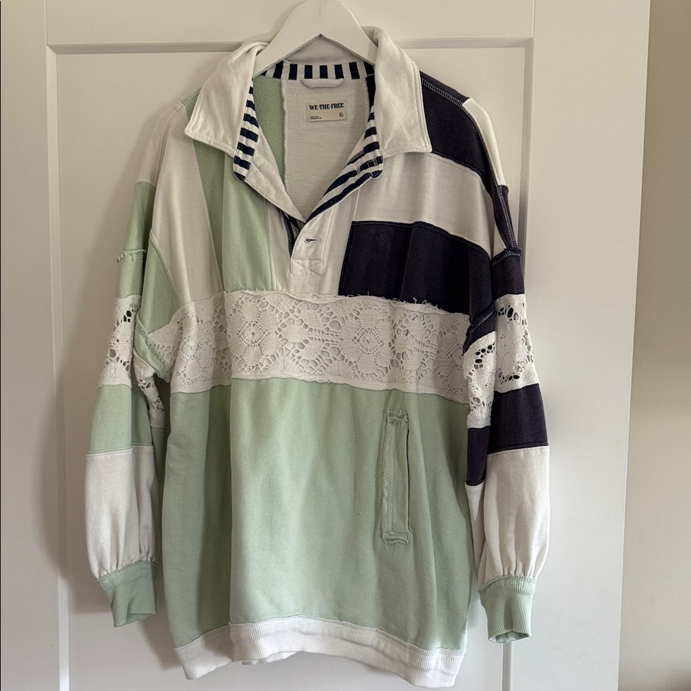 Striped Green and White Pullover, we the free
